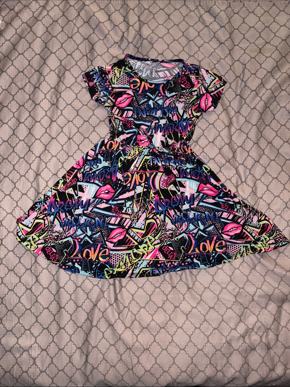 dELiA*s Neon Graffiti Print Twirl Dress - Pink, Blue, Yellow, Black